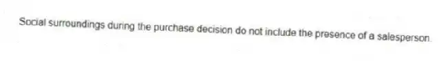 Social surroundings during the purchase decision do not include the presence of a salesperson.