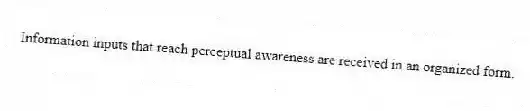 Information inputs that reach perceptual awareness are received in an organized form.