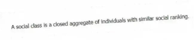 A social class is a closed aggregate of individuals with similar social ranking.