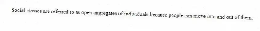 Social classes are referred to as open aggregates of individuals because people can move into and out of them.