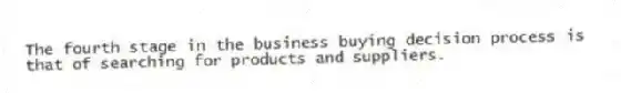The fourth stage in the business buying decision process is that of searching for products and suppliers.