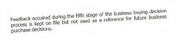 Feedback acquired during the fifth stage of the business buying decision process is kept on file but not used as a reference for future business purchase decisions.