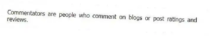 Commentators are people who comment on blogs or post ratings and reviews.