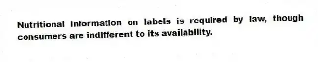 Nutritional information on labels is required by law, though consumers are indifferent to its availability.
