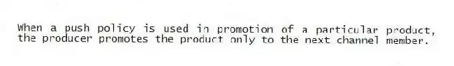When a push policy is used in promotion of a particular product, the producer promotes the product only to the next channel member.