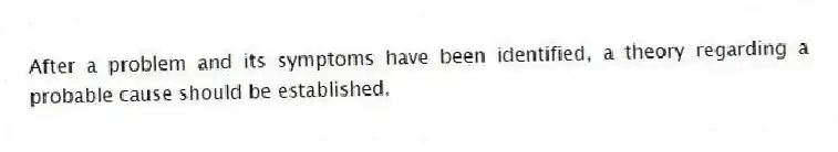 After a problem and its symptoms have been identified, a theory regarding a probable cause should be established.