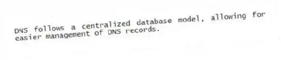 DNS follows a centralized database model, allowing for easier management of DNS records.