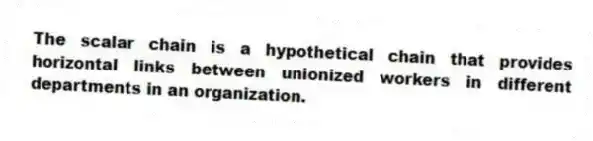 The scalar chain is a hypothetical chain that provides horizontal links between unionized workers in different departments in an organization.