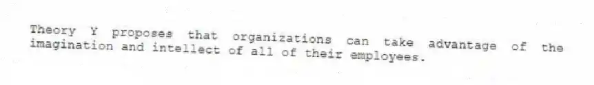 Theory Y proposes that organizations can take advantage of the imagination and intellect of all of their employees.