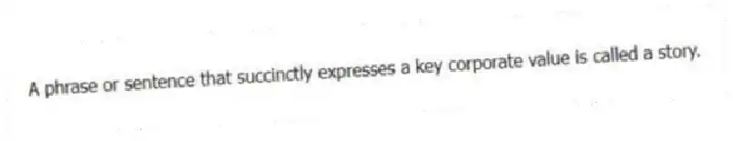 A phrase or sentence that succinctly expresses a key corporate value is called a story.