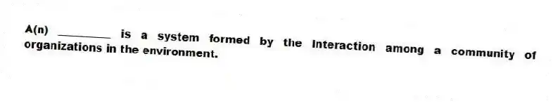 A(n) __________ is a system formed by the interaction among a community of organizations in the environment.