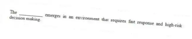 The __________ emerges in an environment that requires fast response and high-risk decision making.
