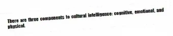 There are three components to cultural intelligence: cognitive, emotional, and physical.