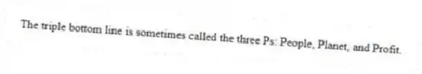 The triple bottom line is sometimes called the three Ps: People, Planet, and Profit.
