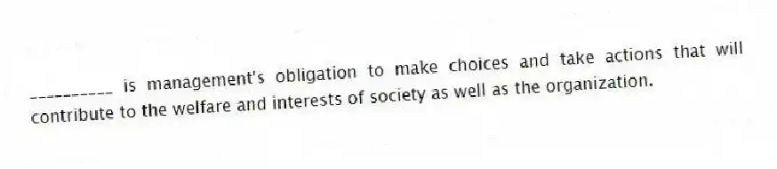 __________ is management's obligation to make choices and take actions that will contribute to the welfare and interests of society as well as the organization.