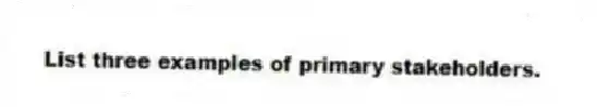 List three examples of primary stakeholders.