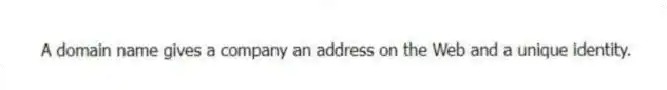 A domain name gives a company an address on the Web and a unique identity.