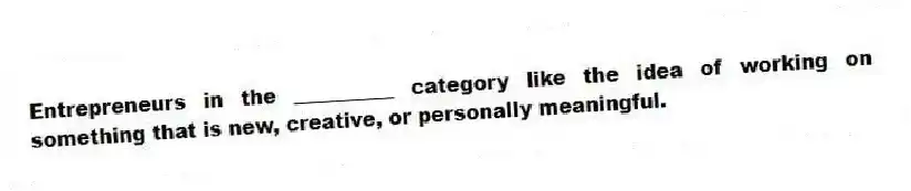 Entrepreneurs in the __________ category like the idea of working on something that is new, creative, or personally meaningful.