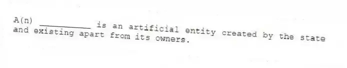 A(n) __________ is an artificial entity created by the state and existing apart from its owners.