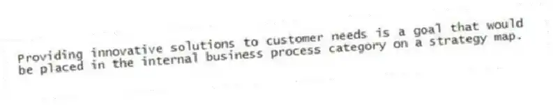 Providing innovative solutions to customer needs is a goal that would be placed in the internal business process category on a strategy map.