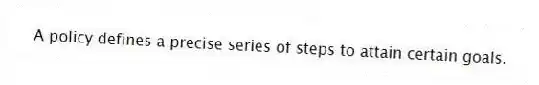 A policy defines a precise series of steps to attain certain goals.