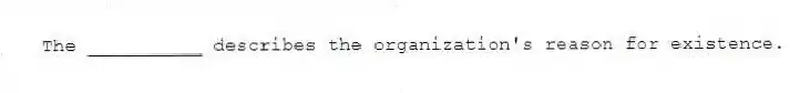The __________ describes the organization's reason for existence.