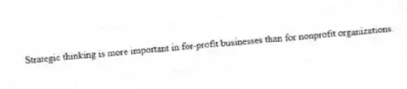 Strategic thinking is more important in for-profit businesses than for nonprofit organizations.