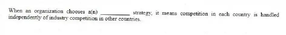 When an organization chooses a(n) __________ strategy, it means competition in each country is handled independently of industry competition in other countries.