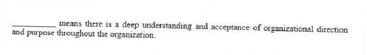 __________ means there is a deep understanding and acceptance of organizational direction and purpose throughout the organization.