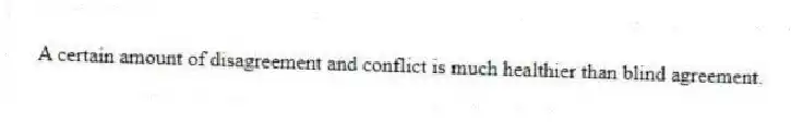 A certain amount of disagreement and conflict is much healthier than blind agreement.