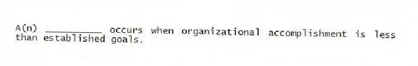 A(n) __________ occurs when organizational accomplishment is less than established goals.