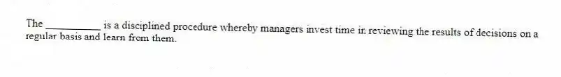 The __________ is a disciplined procedure whereby managers invest time in reviewing the results of decisions on a regular basis and learn from them.