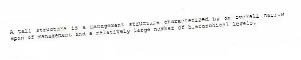 A tall structure is a management structure characterized by an overall narrow span of management and a relatively large number of hierarchical levels.