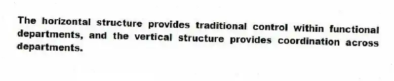 The horizontal structure provides traditional control within functional departments, and the vertical structure provides coordination across departments.