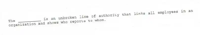 The __________ is an unbroken line of authority that links all employees in an organization and shows who reports to whom.