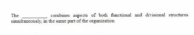 The __________ combines aspects of both functional and divisional structures simultaneously, in the same part of the organization.