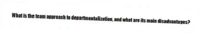 What is the team approach to departmentalization, and what are its main disadvantages?