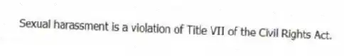 Sexual harassment is a violation of Title VII of the Civil Rights Act.