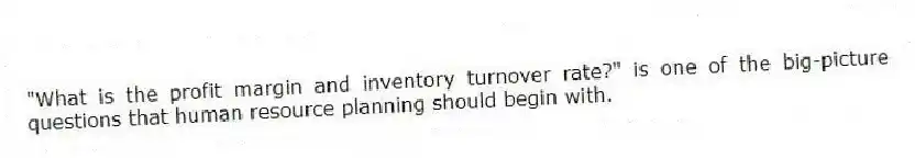 "What is the profit margin and inventory turnover rate?" is one of the big-picture questions that human resource planning should begin with.