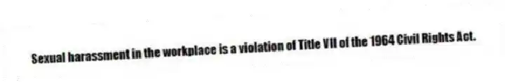Sexual harassment in the workplace is a violation of Title VII of the 1964 Civil Rights Act.