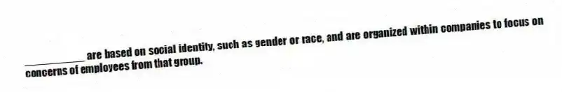 __________ are based on social identity, such as gender or race, and are organized within companies to focus on concerns of employees from that group.