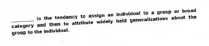 __________ is the tendency to assign an individual to a group or broad category and then to attribute widely held generalizations about the group to the individual.