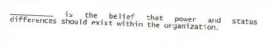 __________ is the belief that power and status differences should exist within the organization.
