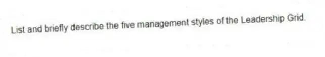 List and briefly describe the five management styles of the Leadership Grid.