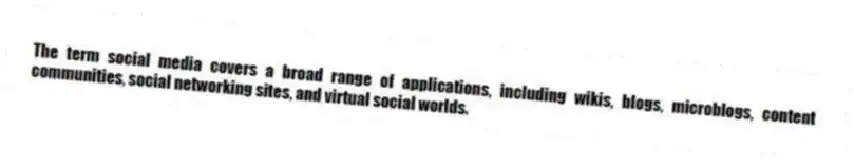The term social media covers a broad range of applications, including wikis, blogs, microblogs, content communities, social networking sites, and virtual social worlds.