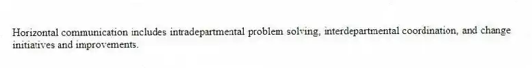 Horizontal communication includes intradepartmental problem solving, interdepartmental coordination, and change initiatives and improvements.