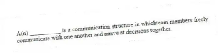 A(n) __________ is a communication structure in whichteam members freely communicate with one another and arrive at decisions together.