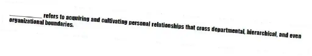 __________ refers to acquiring and cultivating personal relationships that cross departmental, hierarchical, and even organizational boundaries.
