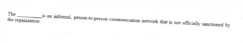 The __________is an informal, person-to-person communication network that is not officially sanctioned by the organization.