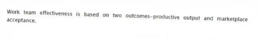 Work team effectiveness is based on two outcomes-productive output and marketplace acceptance.